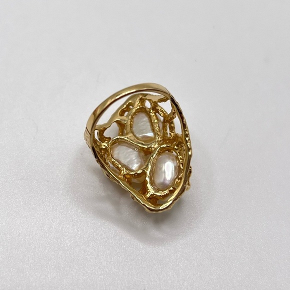 Vintage 14K Gold Baroque Pearl & Diamond Coral Style Ring – Size 4.75 - Picture 7 of 9